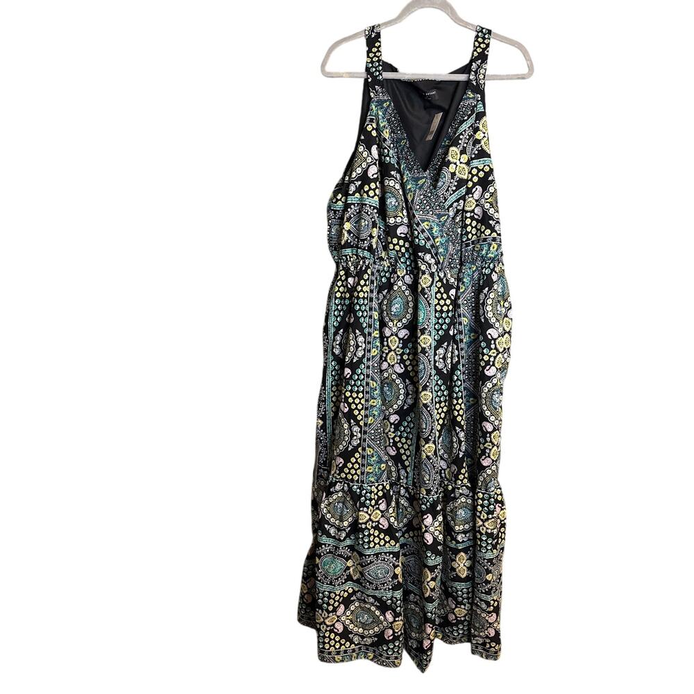 Lane Bryant 22 Maxi Summer Dress Cotton Black Paisley Boho NWT
